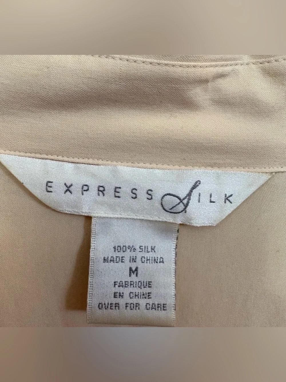 Express Silk 100% silk short sleeve button down cream collared vintage women's M